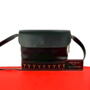 Saint Laurent Yves Cassandra Leather Shoulder Bag Cutout Black